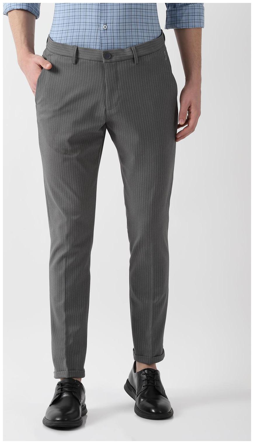 

Louis Philippe Men Grey Striped Slim fit Regular trousers
