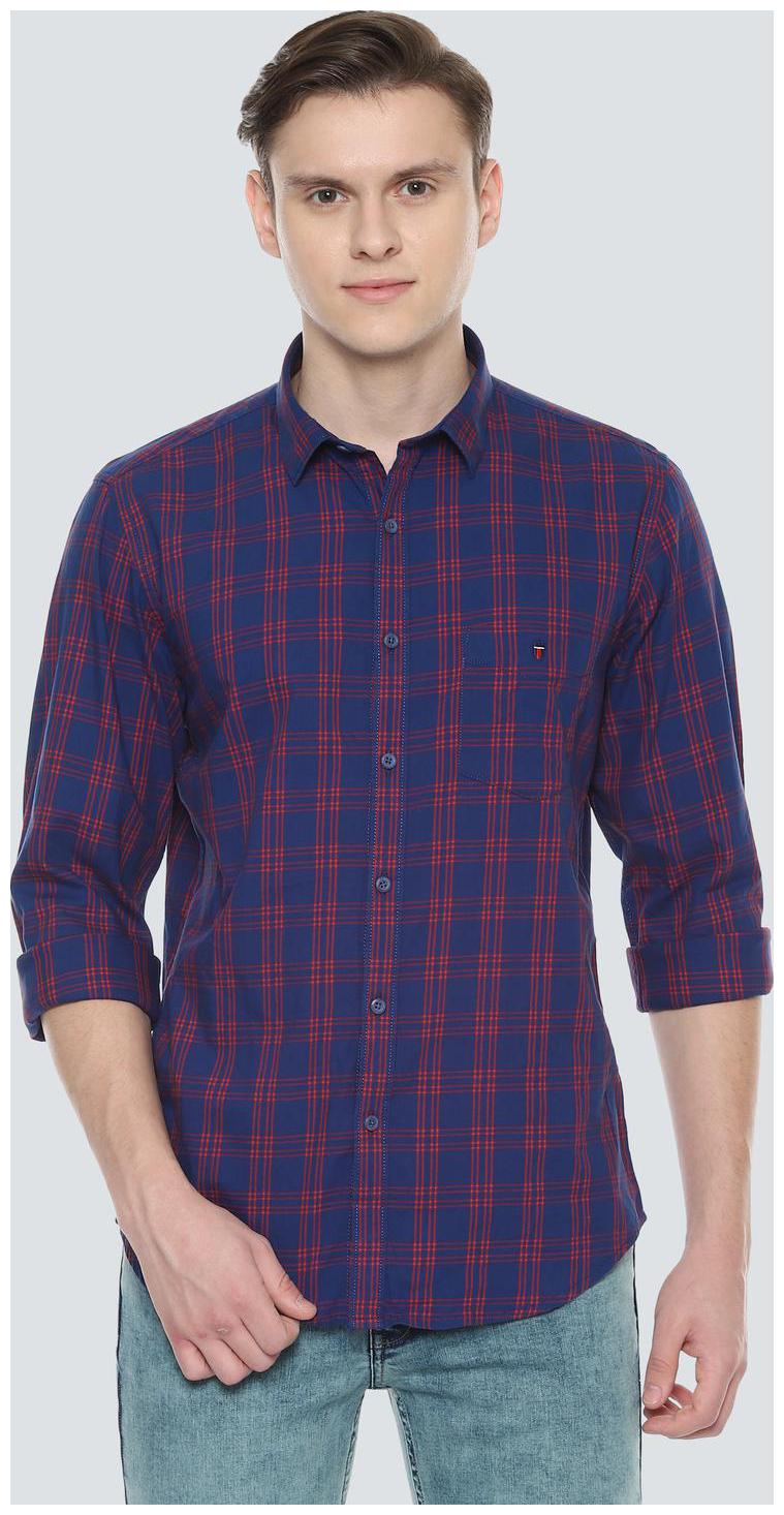 

Louis Philippe Men Blue Checked Super Slim Fit Casual Shirt