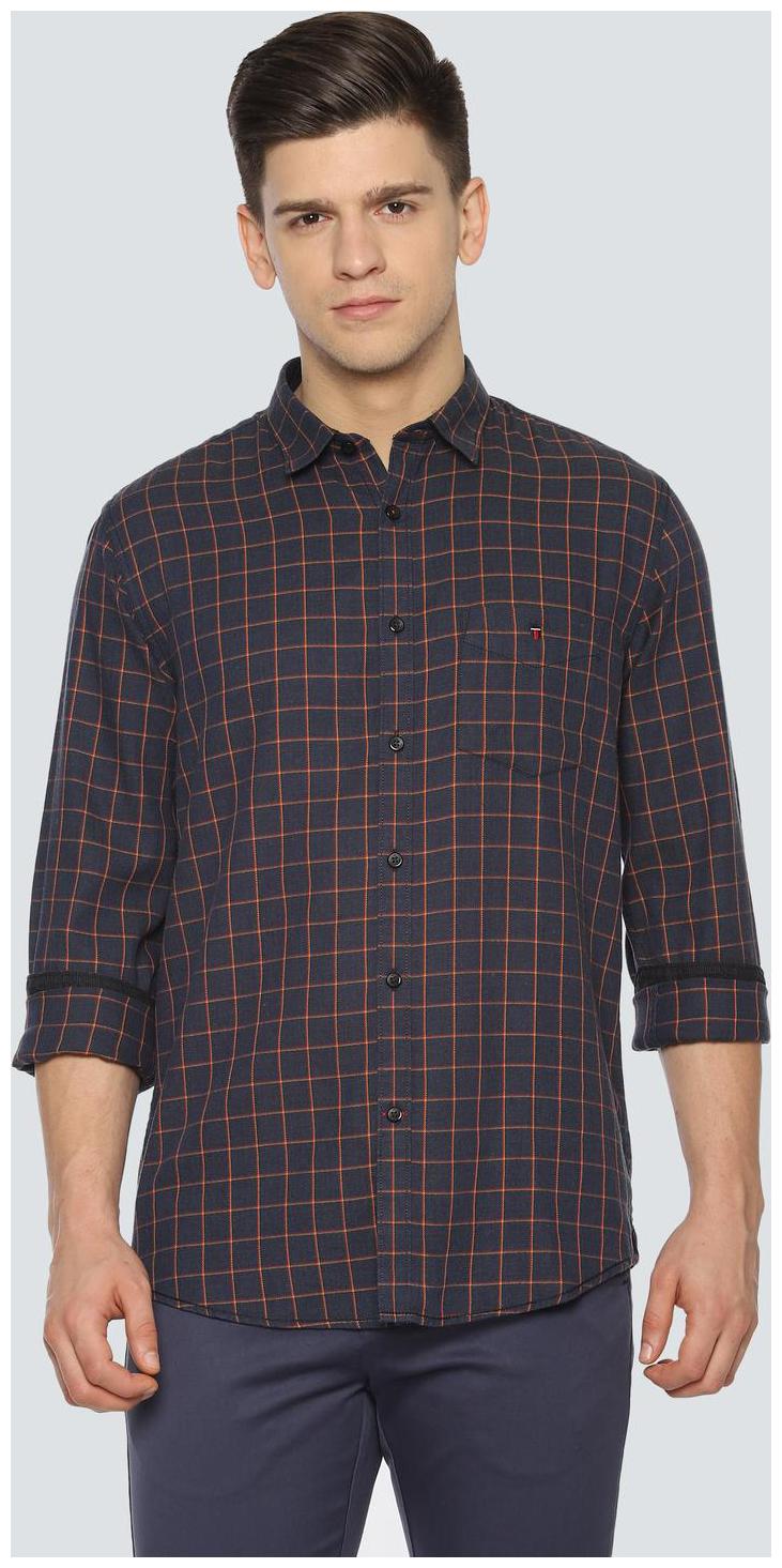 

Louis Philippe Men Blue Checked Super Slim Fit Casual Shirt
