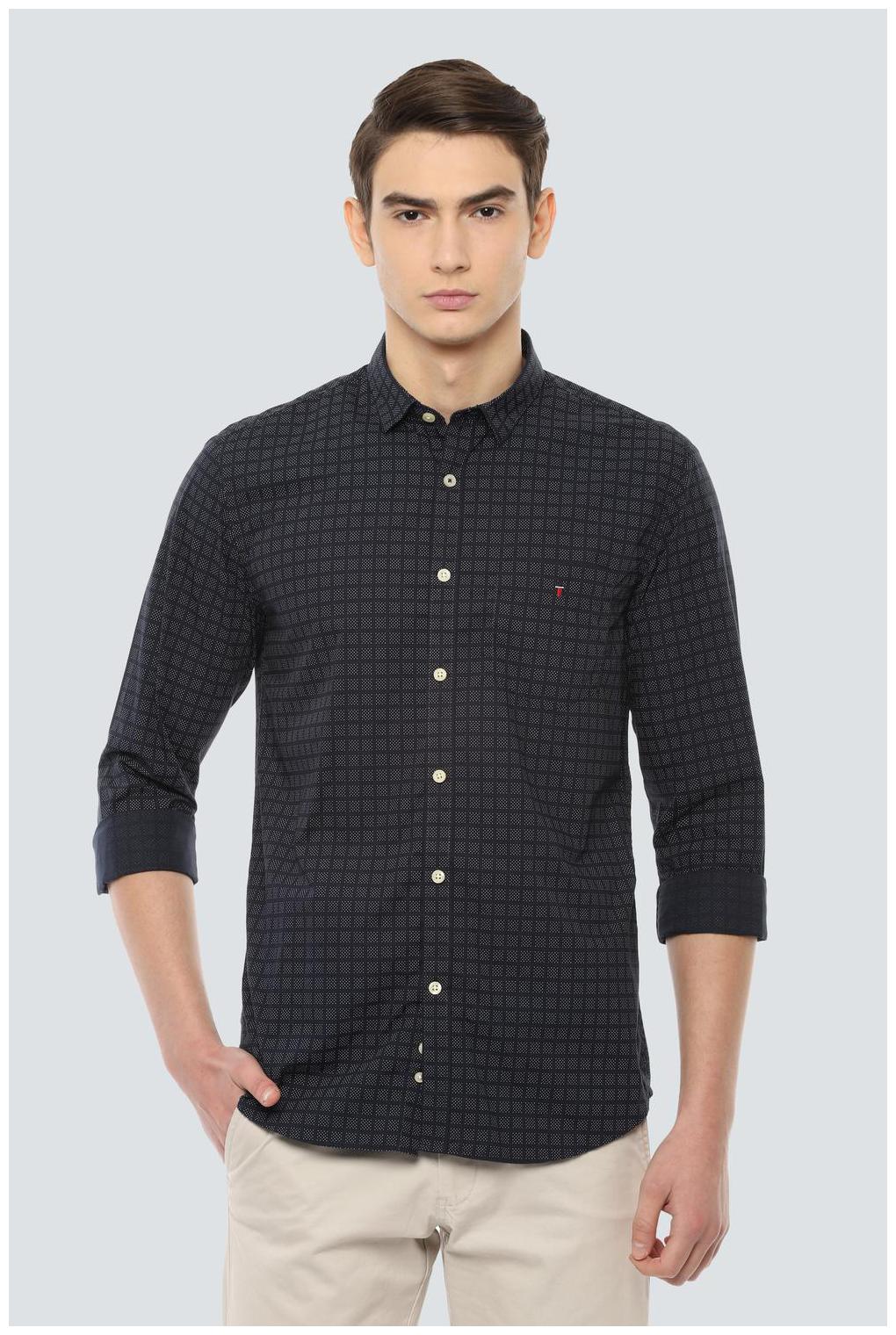 

Louis Philippe Men Blue Checked Super Slim Fit Casual Shirt