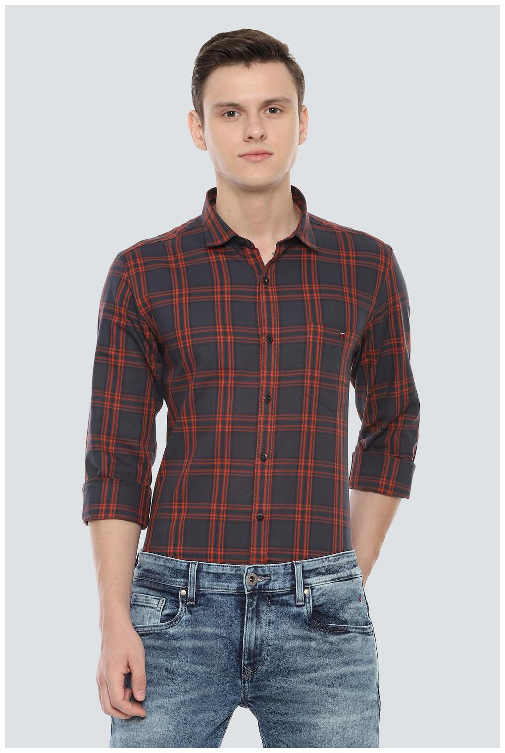

Louis Philippe Men Grey Checked Super Slim Fit Casual Shirt