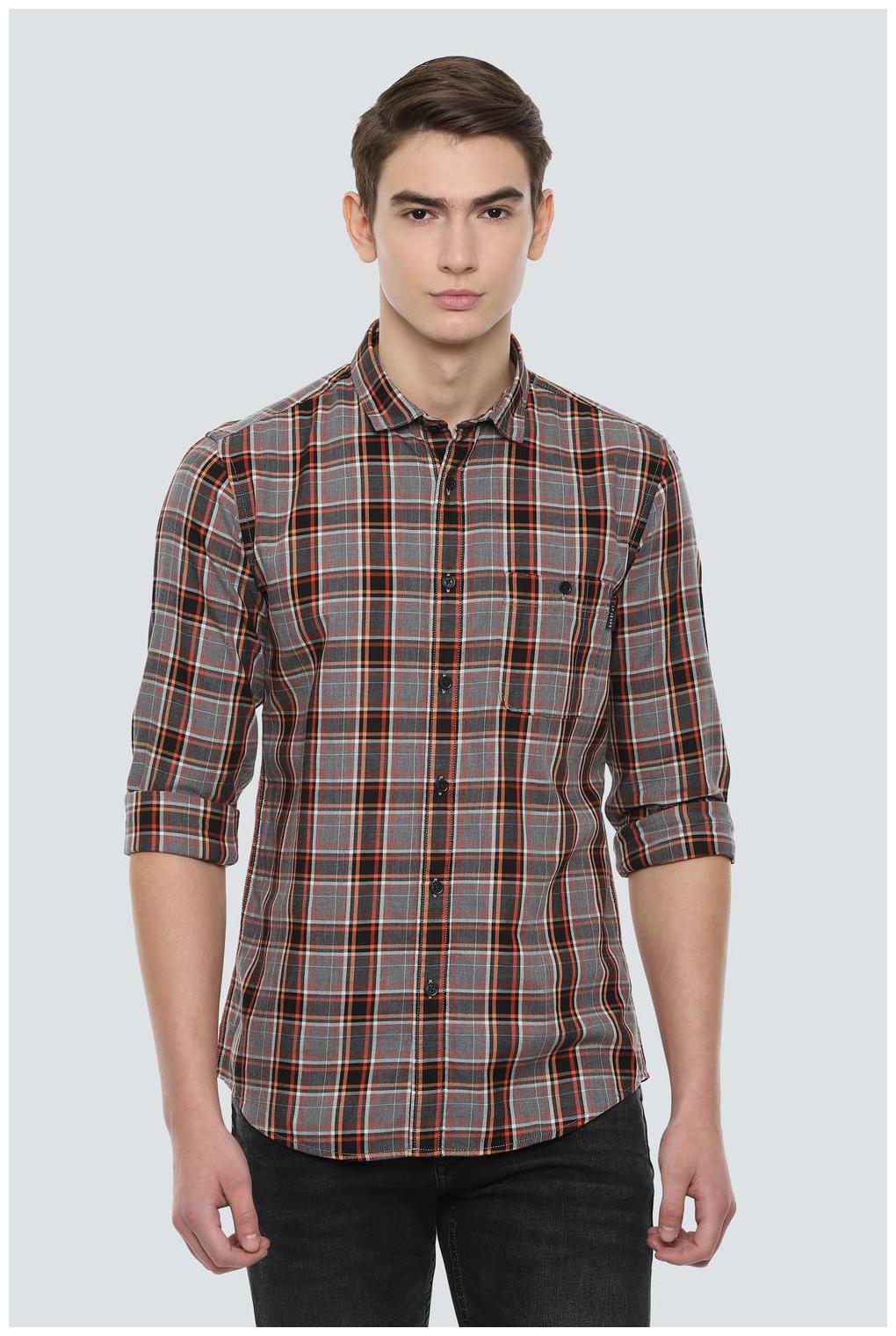 

Louis Philippe Men Grey Checked Super Slim Fit Casual Shirt