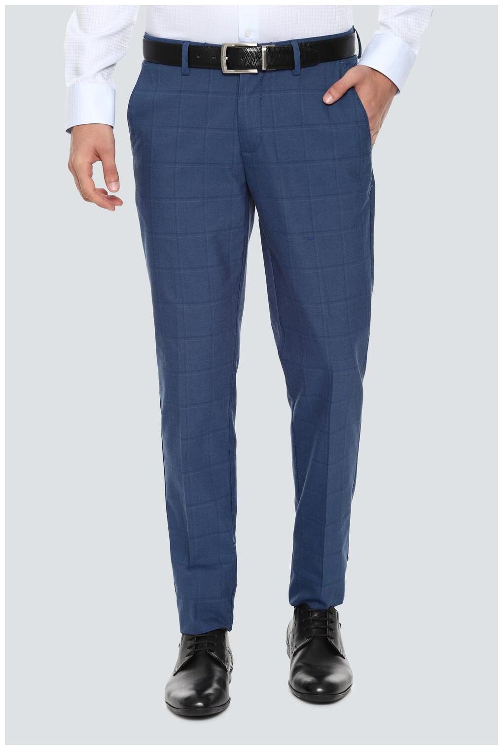

Louis Philippe Men Checked Slim Fit Formal Trouser - Blue
