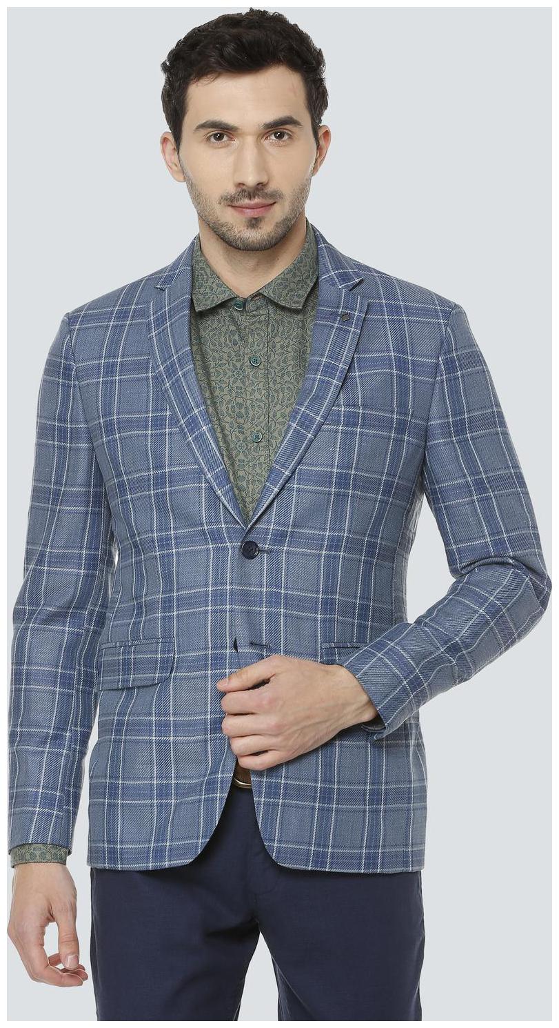 

Louis Philippe Men Blue Checked Slim fit Single Breasted Blazer