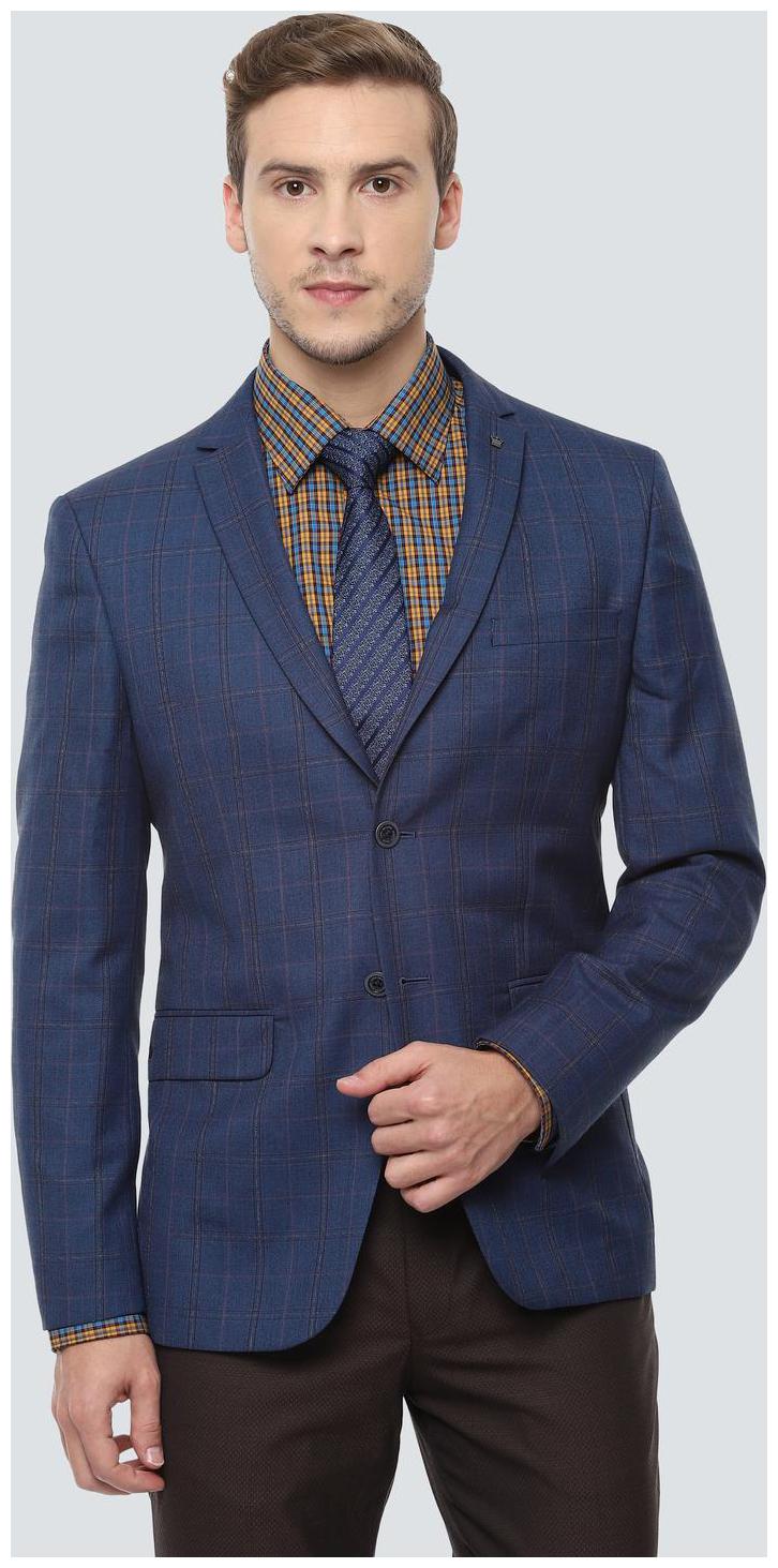

Louis Philippe Men Blue Checked Slim fit Single Breasted Blazer