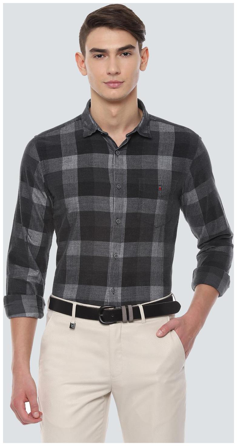 

Louis Philippe Men Grey Checked Super Slim Fit Casual Shirt