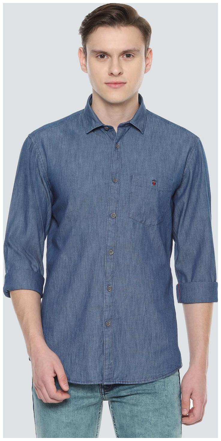 

Louis Philippe Men Blue Weaved Slim Fit Casual Shirt