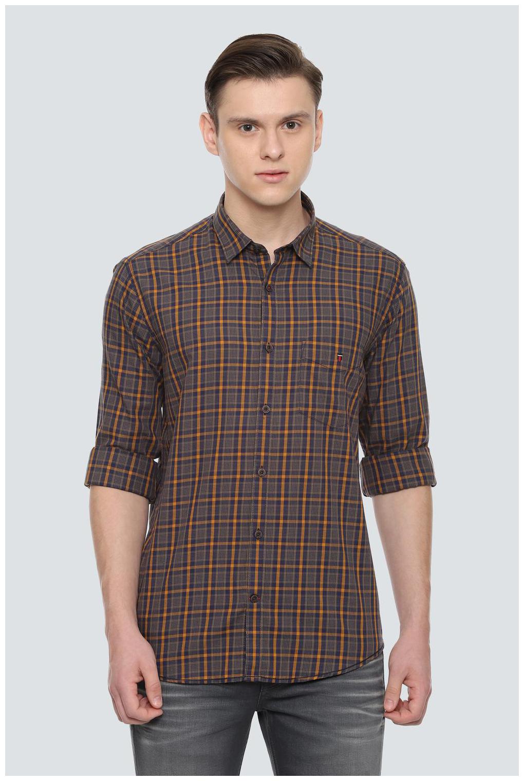 

Louis Philippe Men Brown Checked Slim Fit Casual Shirt