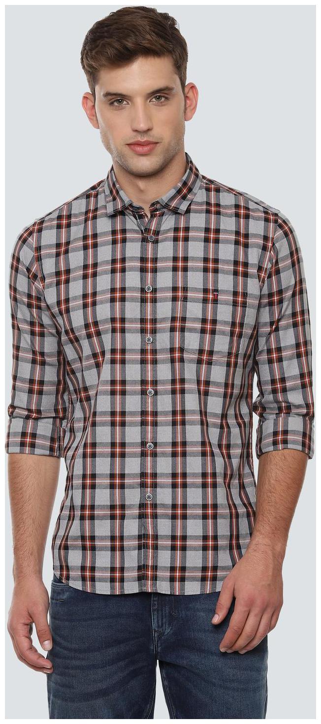 

Louis Philippe Men Grey Checked Super Slim Fit Casual Shirt