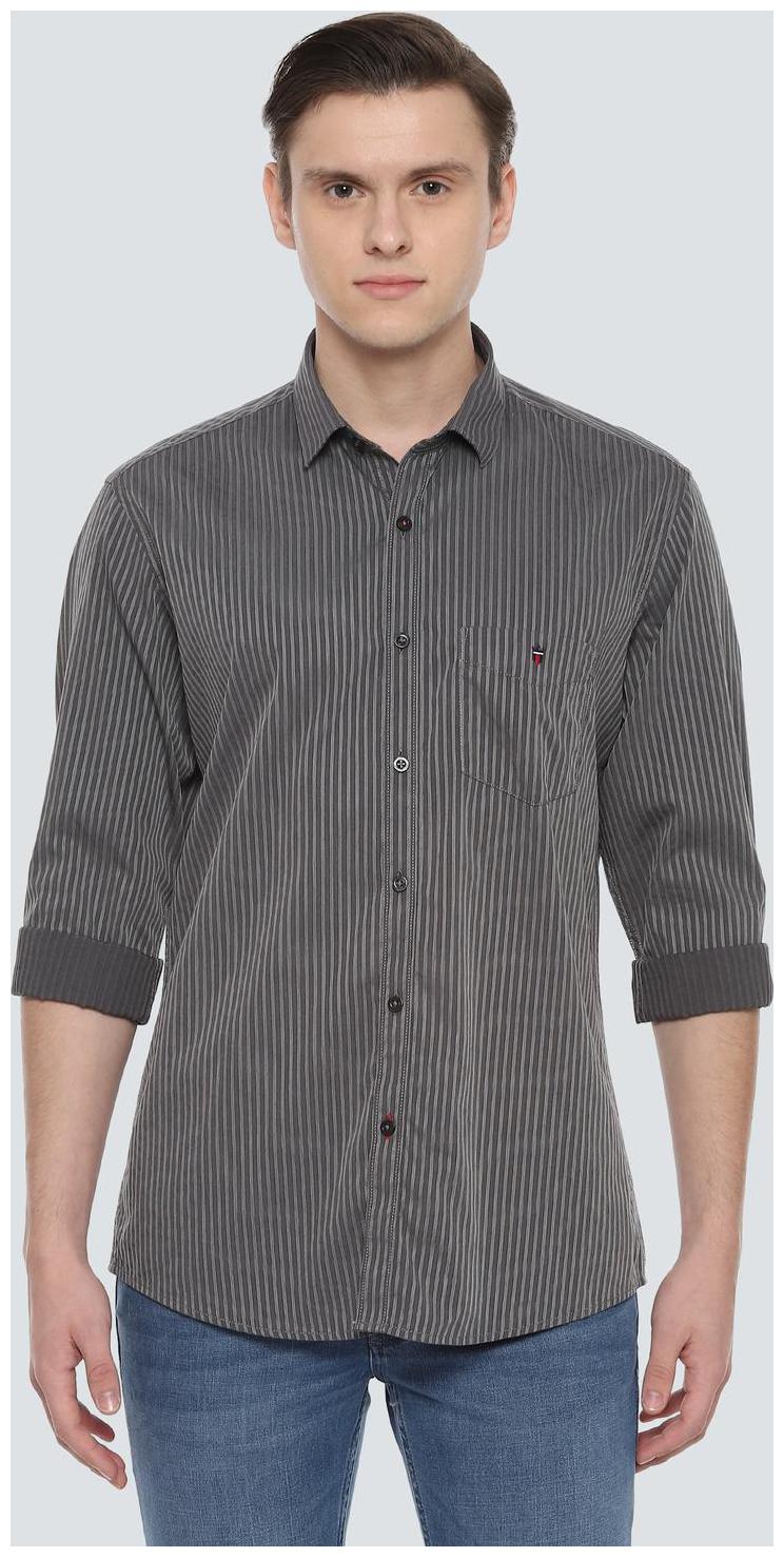 

Louis Philippe Men Grey Vertical Stripes Slim Fit Casual Shirt