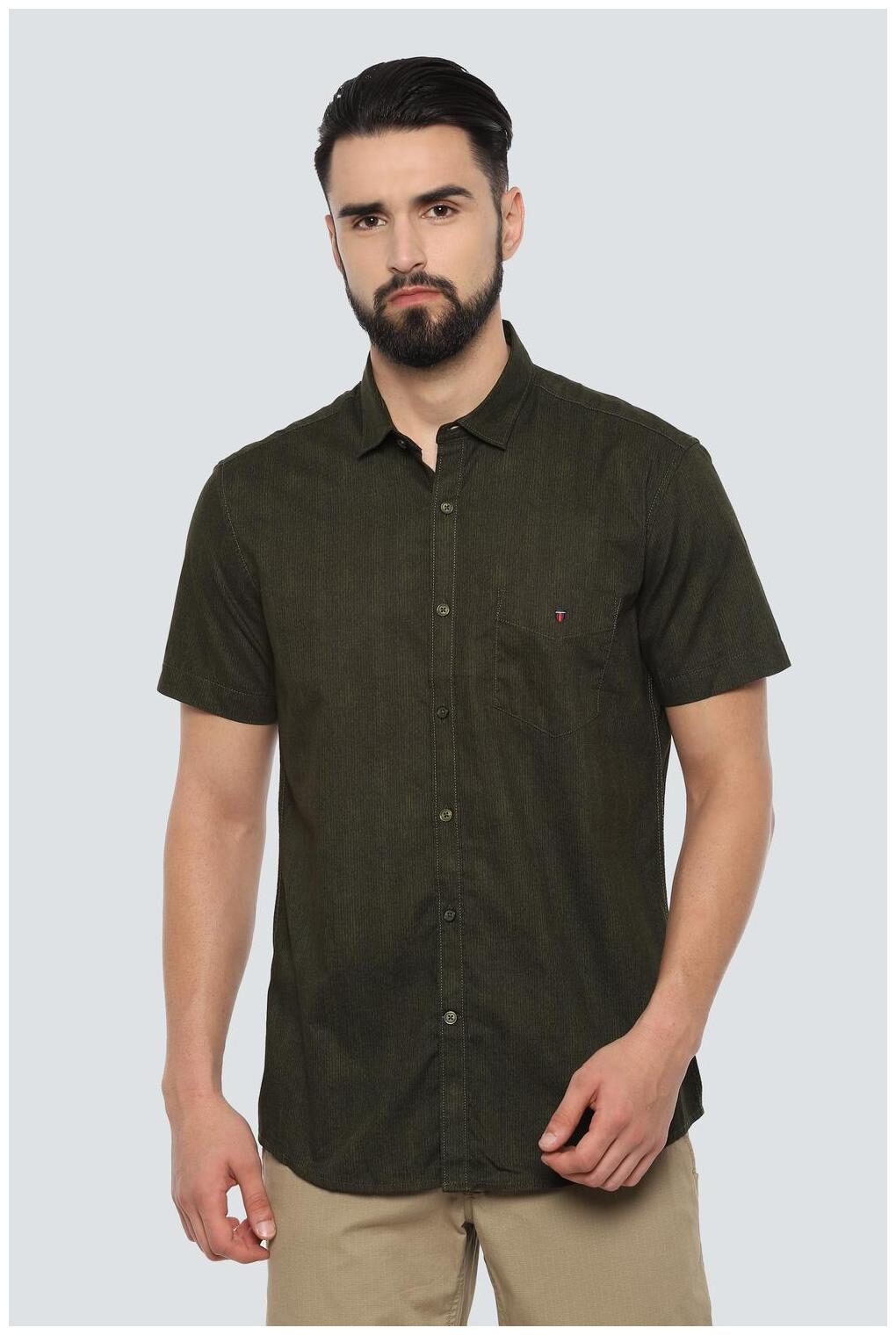 

Louis Philippe Men Green Weaved Slim Fit Casual Shirt
