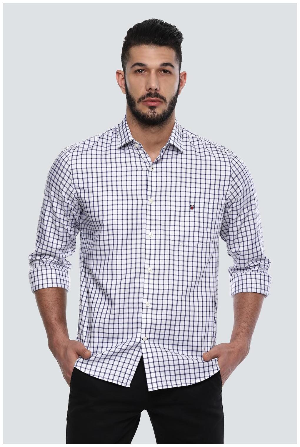 

Louis Philippe Men Blue Checked Slim Fit Casual Shirt