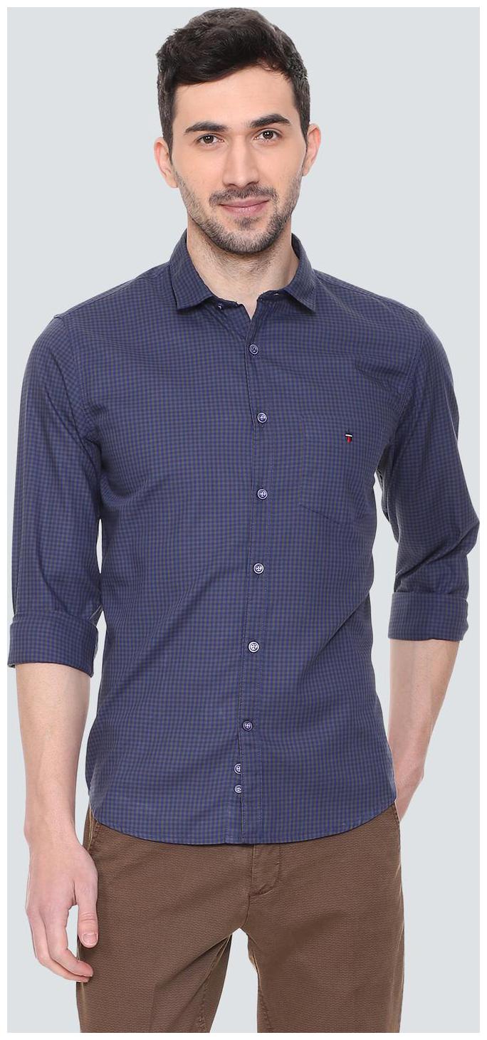 

Louis Philippe Men Blue Checked Super Slim Fit Casual Shirt