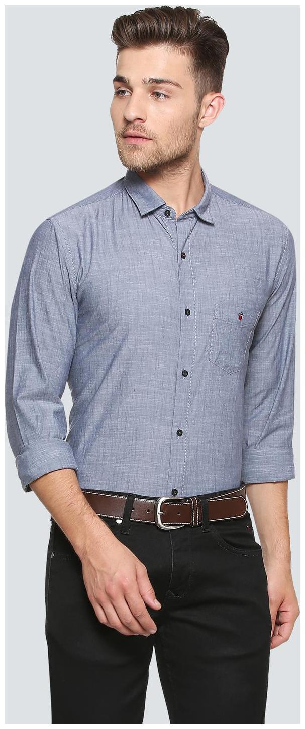 

Louis Philippe Men Blue Weaved Slim Fit Casual Shirt