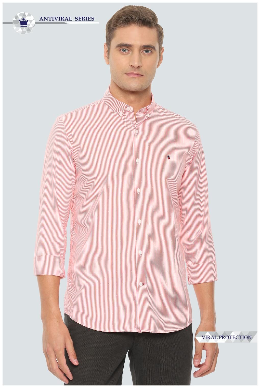 

Louis Philippe Men Red Vertical Stripes Super Slim Fit Casual Shirt