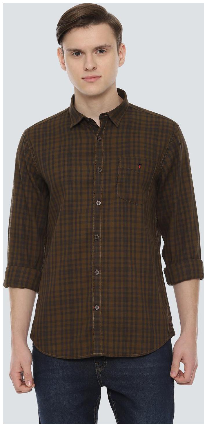 

Louis Philippe Men Brown Checked Super Slim Fit Casual Shirt