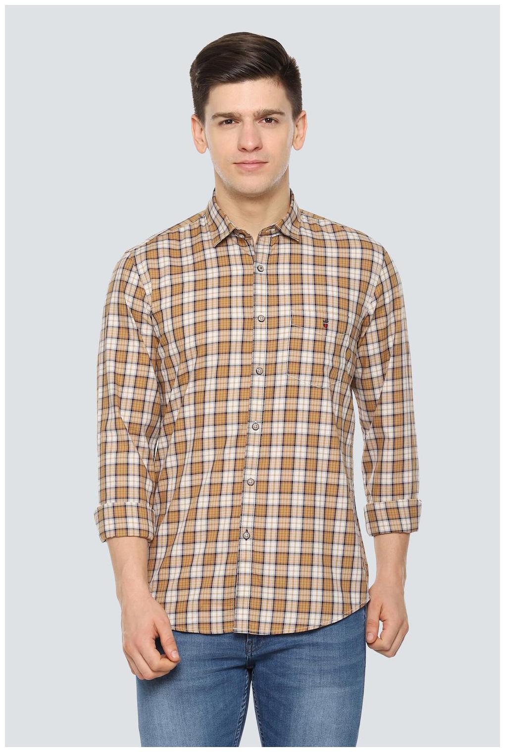 

Louis Philippe Men Yellow Checked Super Slim Fit Casual Shirt