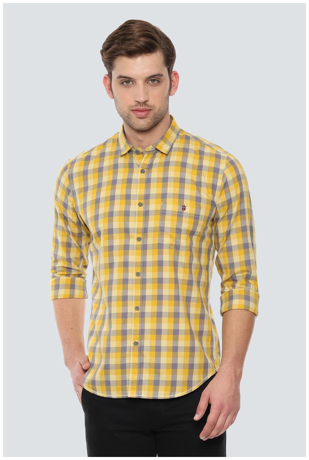 

Louis Philippe Men Yellow Checked Super Slim Fit Casual Shirt