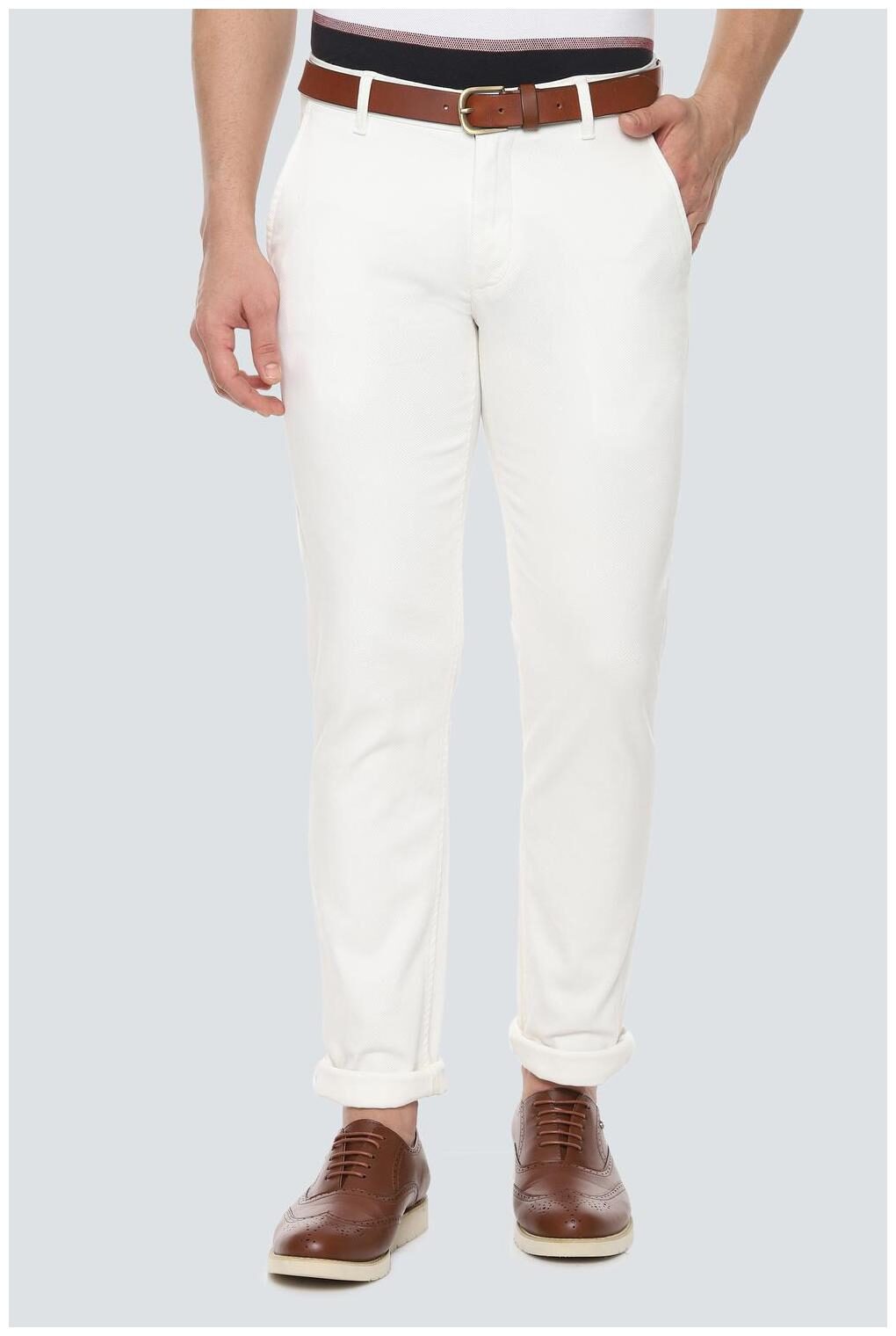 

Louis Philippe Men White Textured Slim fit Regular trousers