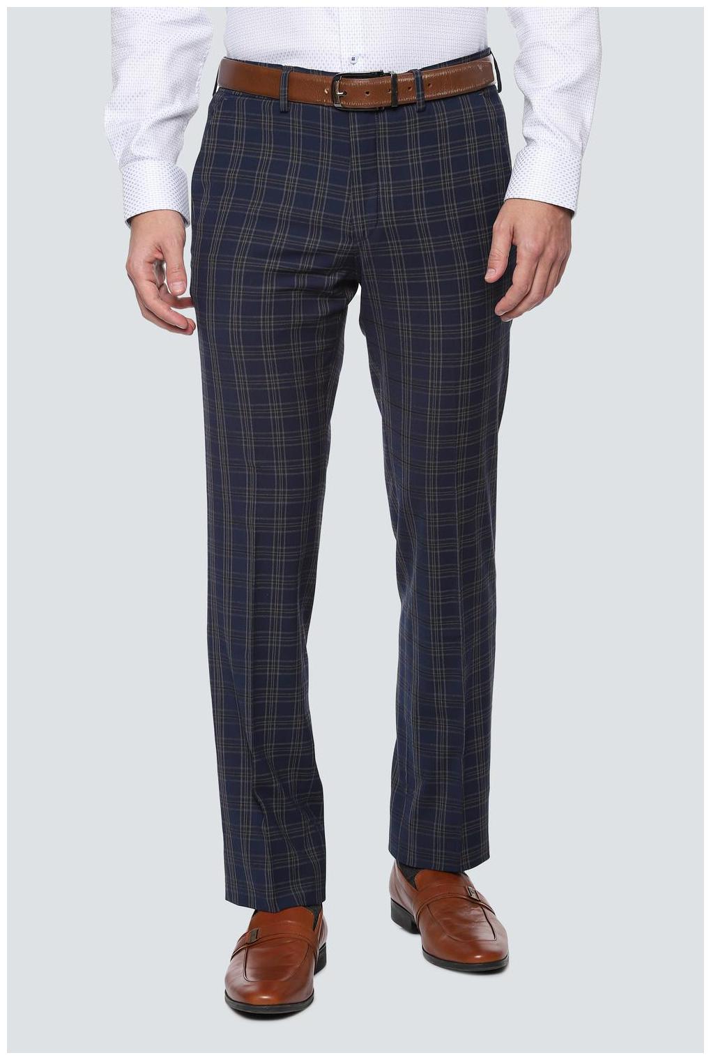 

Louis Philippe Men Checked Slim Fit Formal Trouser - Blue