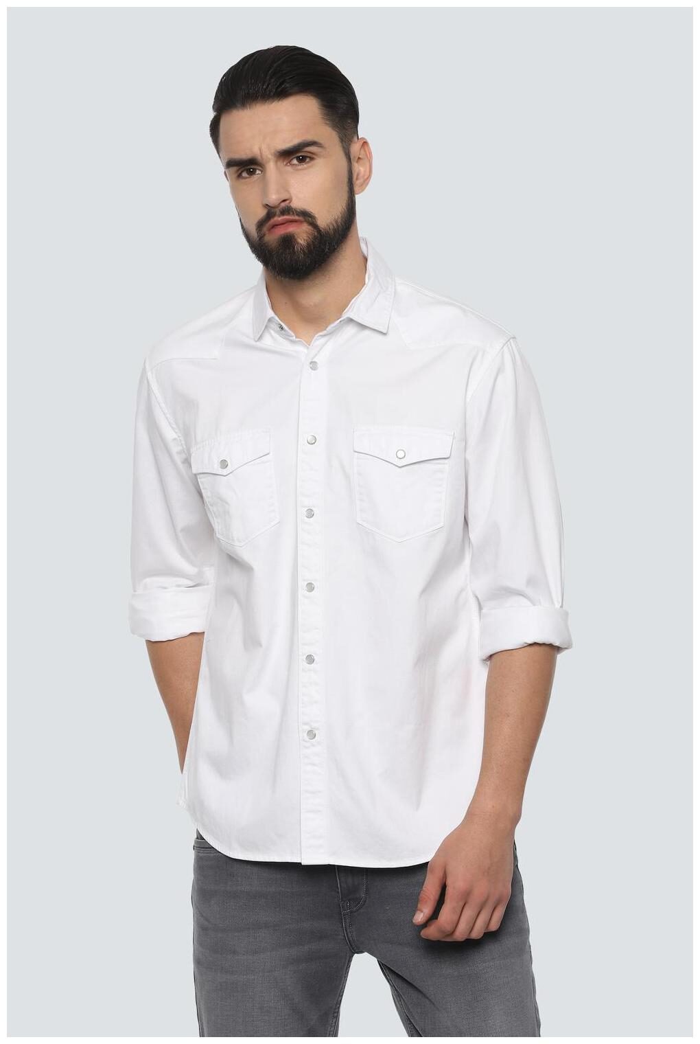 

Louis Philippe Men White Weaved Slim Fit Casual Shirt
