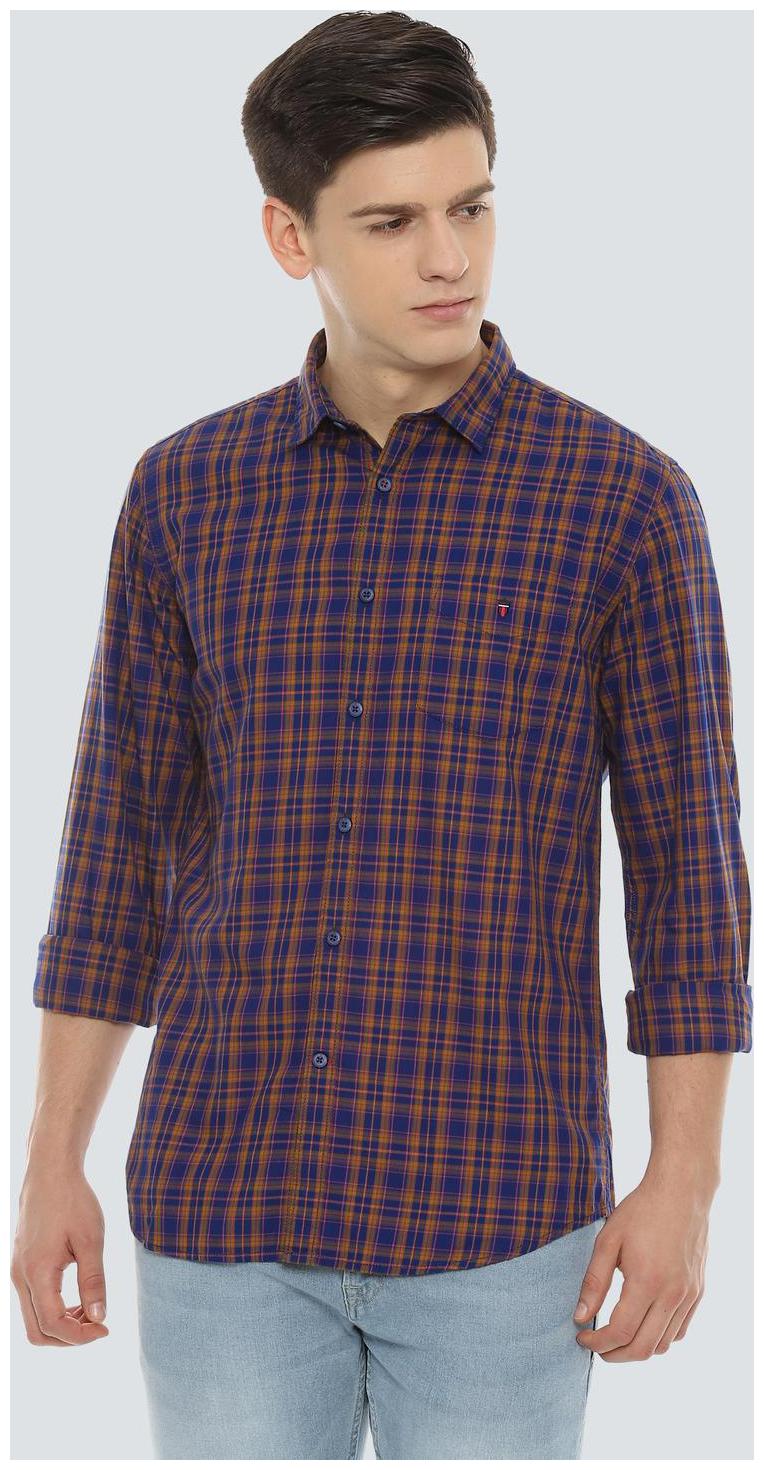 

Louis Philippe Men Blue Brown Checked Super Slim Fit Casual Shirt