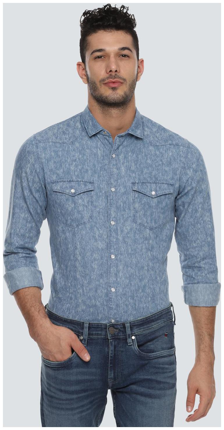 

Louis Philippe Men Blue Weaved Super Slim Fit Casual Shirt