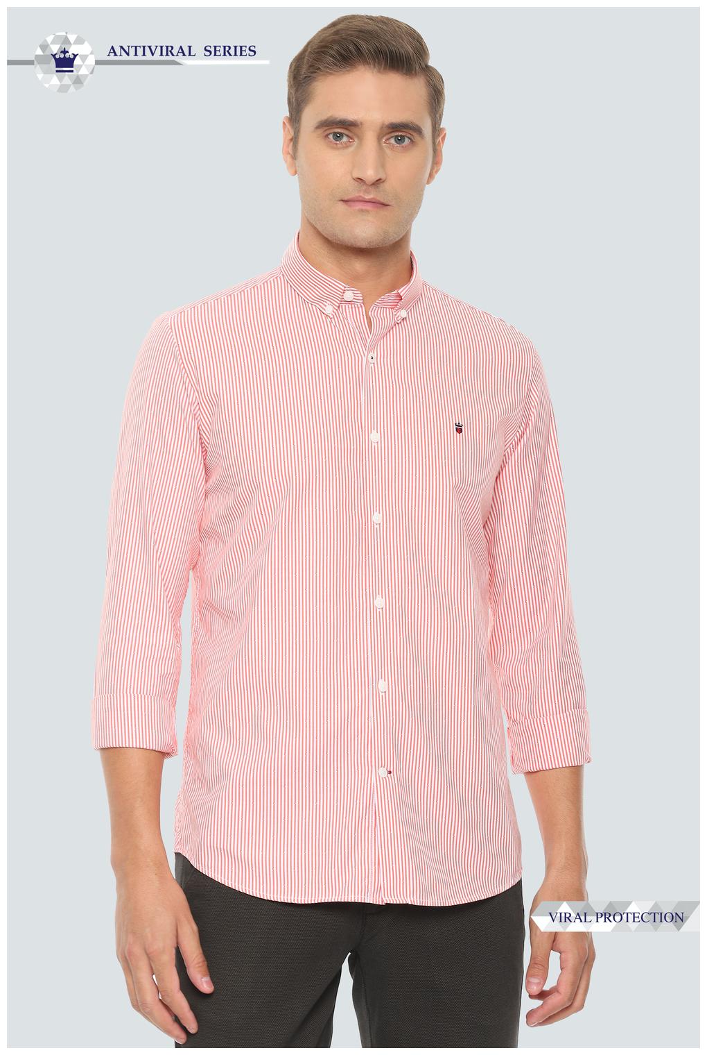 

Louis Philippe Men Red Vertical Stripes Super Slim Fit Casual Shirt