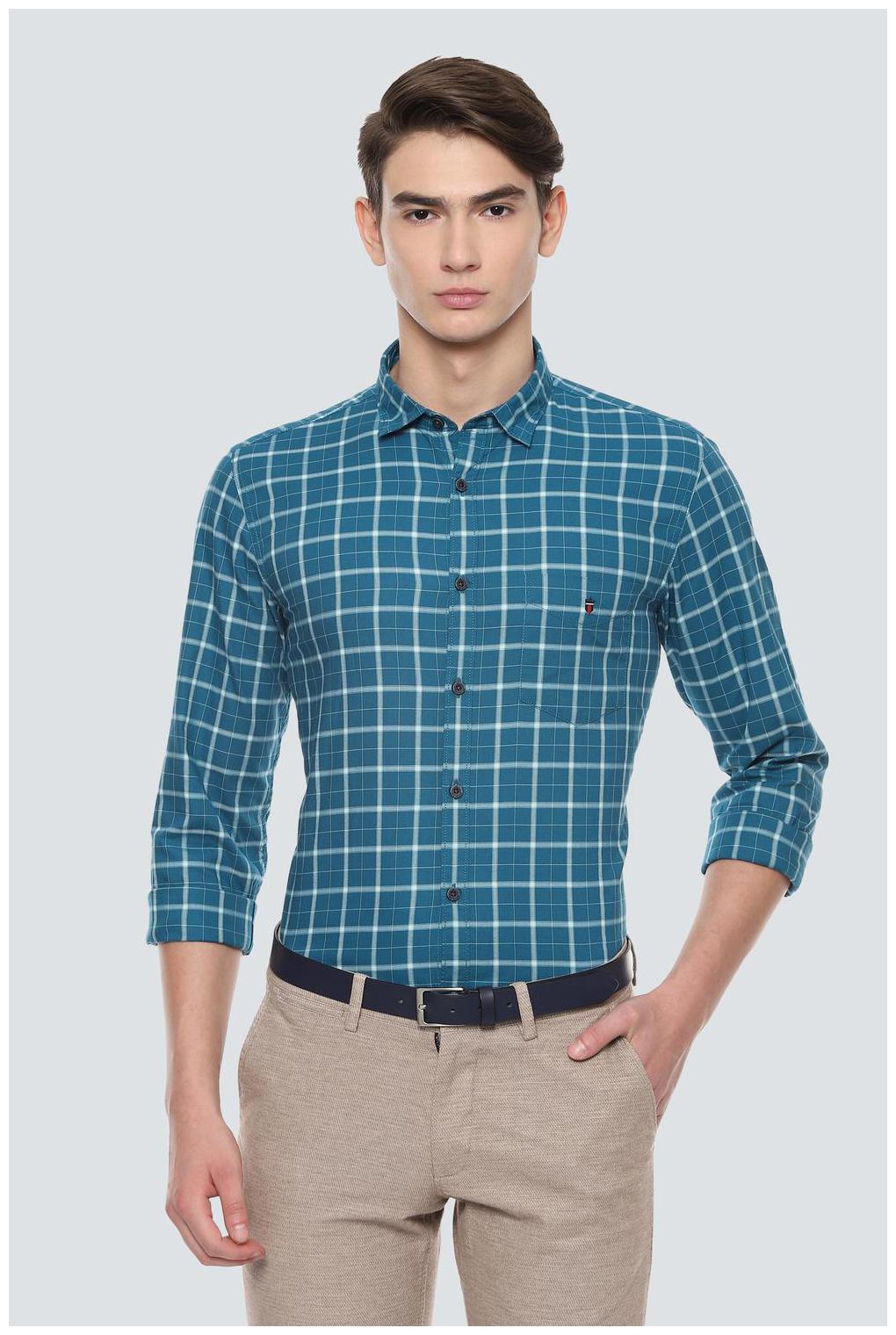 

Louis Philippe Men Blue Checked Super Slim Fit Casual Shirt