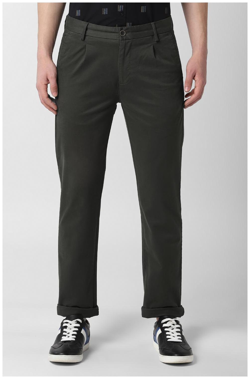 

Peter England Men Green Solid Slim fit Regular trousers