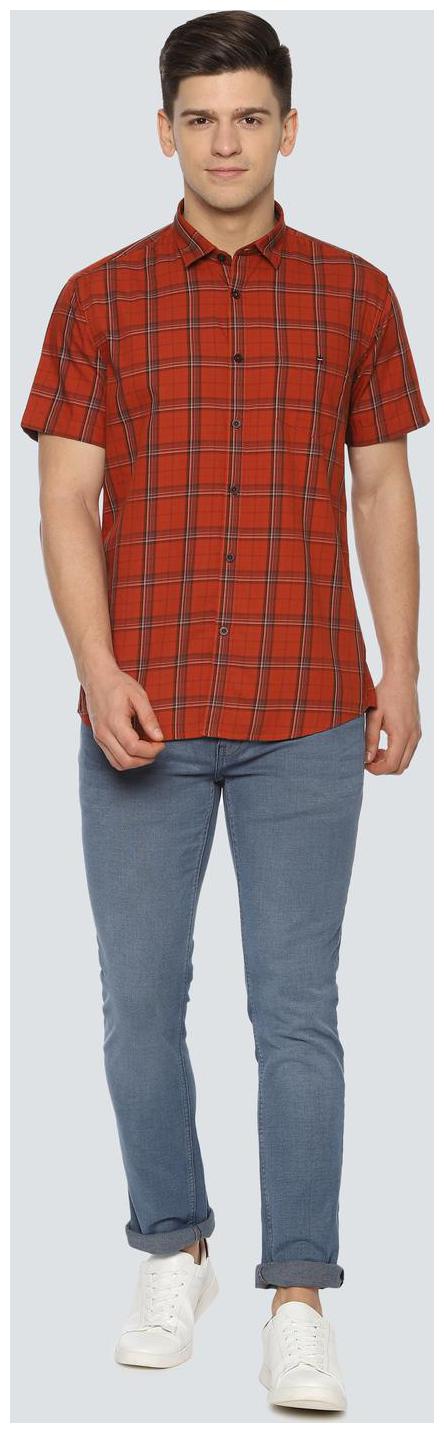 

Louis Philippe Men Orange Checked Slim Fit Casual Shirt