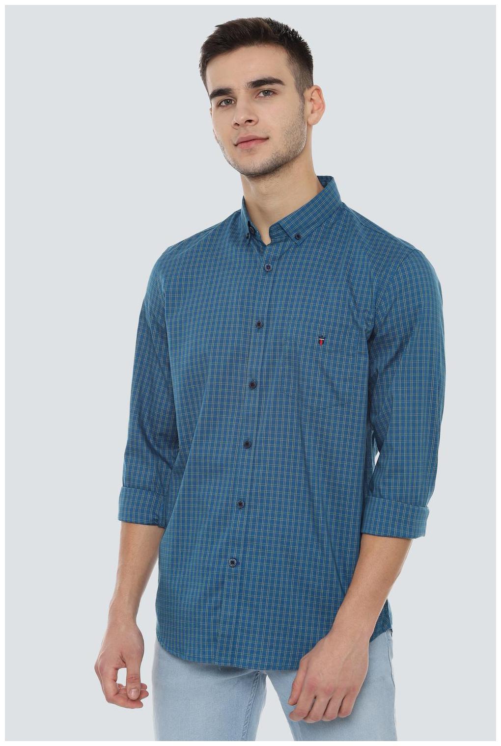 

Louis Philippe Men Navy Blue Checked Super Slim Fit Casual Shirt