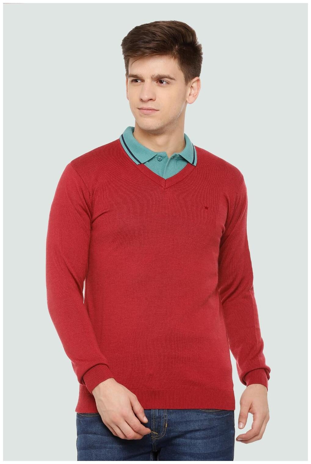

Louis Philippe Men Red V neck Pullover