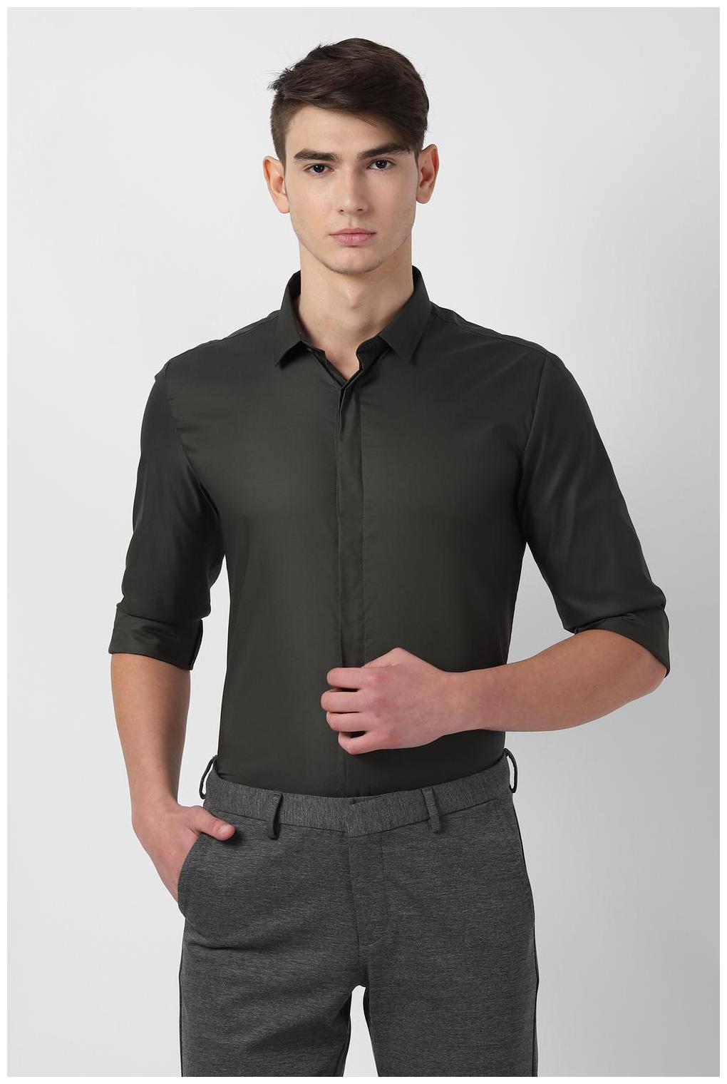 

Louis Philippe Men Green Solid Super Slim Fit Casual Shirt