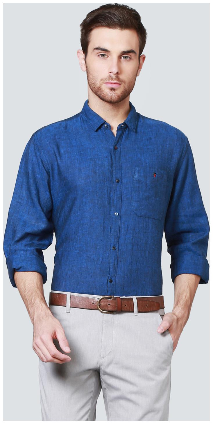 

Louis Philippe Men Blue Weaved Slim Fit Casual Shirt