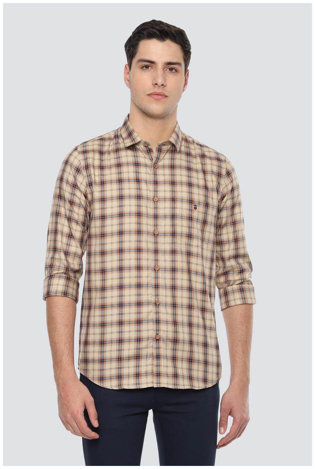 

Louis Philippe Men Beige Checked Super Slim Fit Casual Shirt