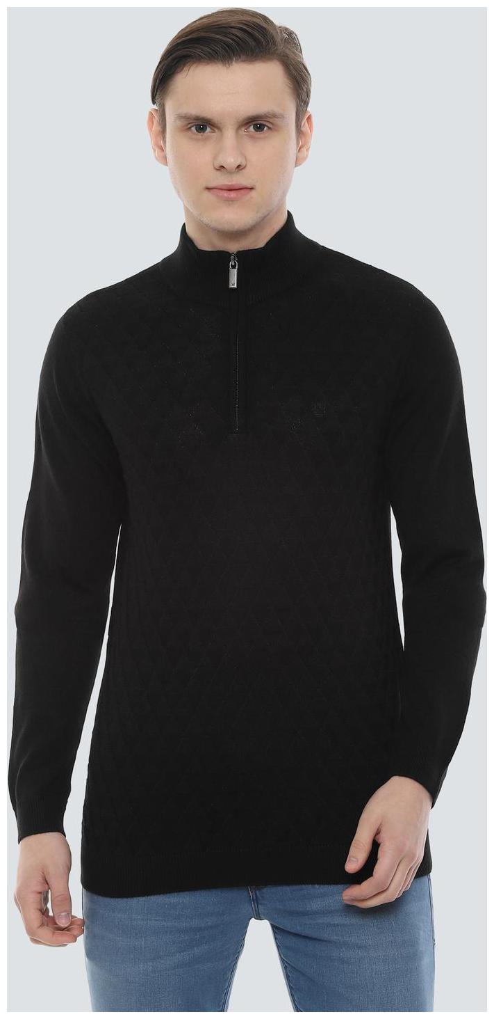 

Louis Philippe Men Black High neck Longline sweater