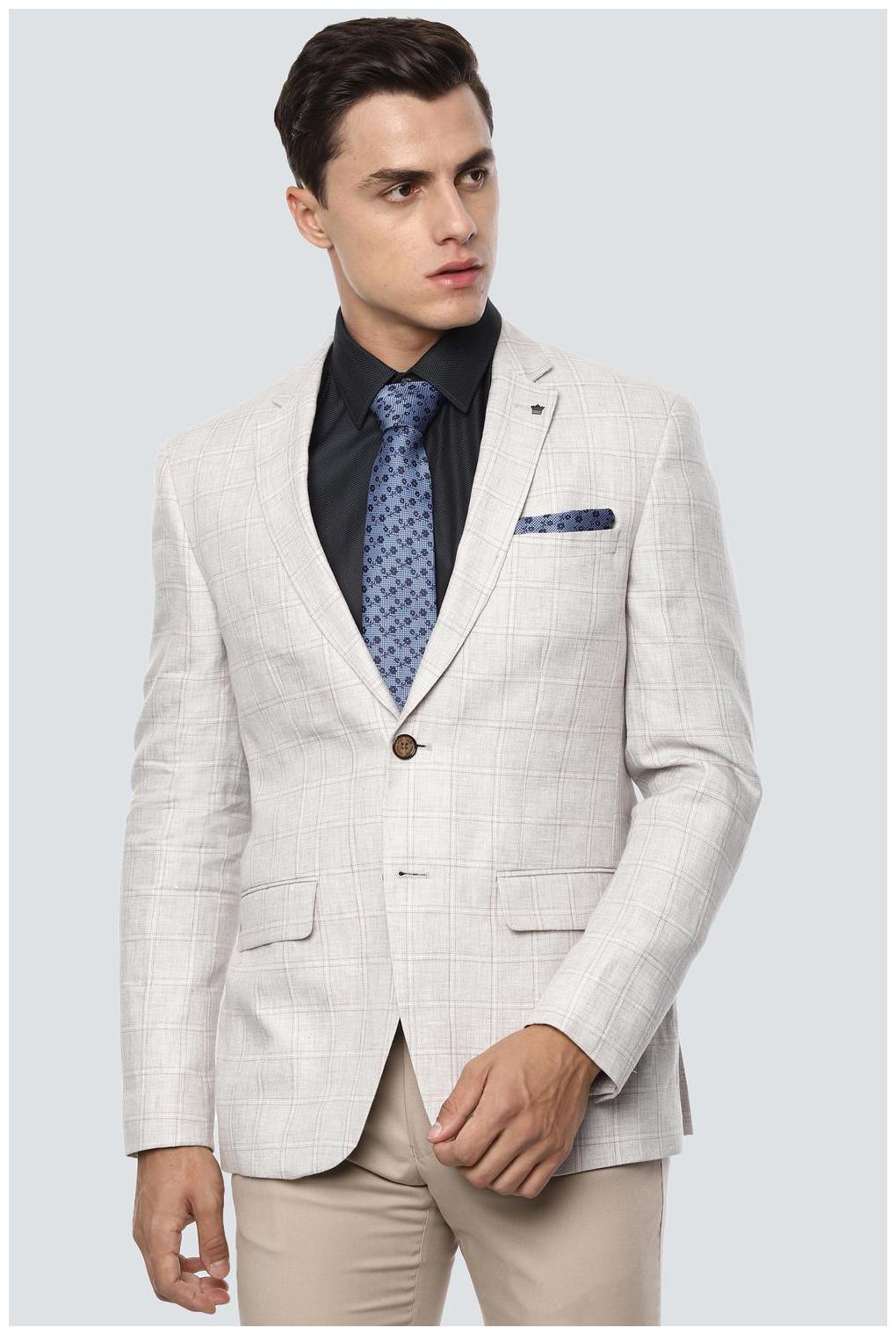 

Louis Philippe Men Grey Checked Slim fit Single Breasted Blazer