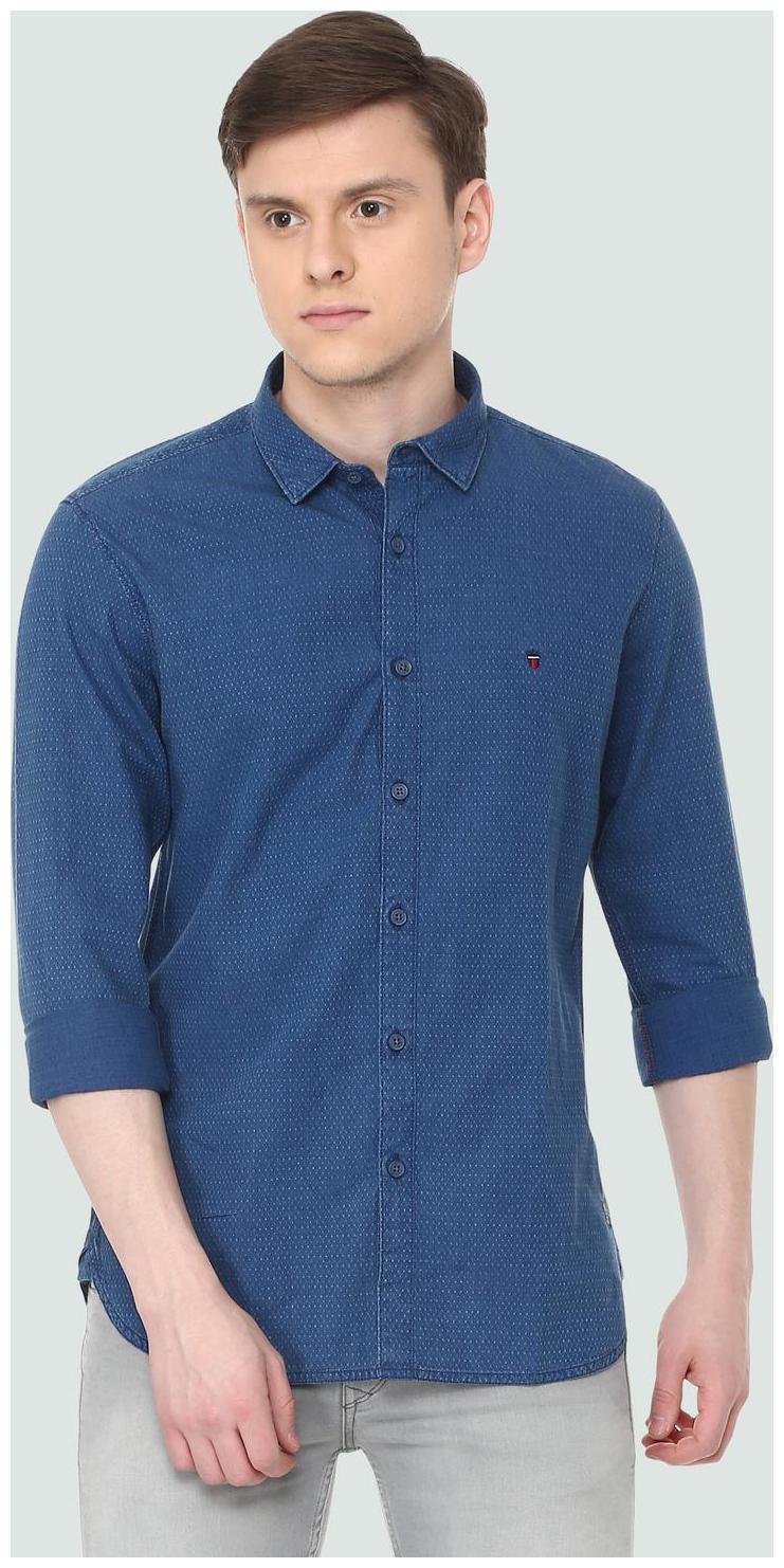 

Louis Philippe Men Blue Weaved Super Slim Fit Casual Shirt