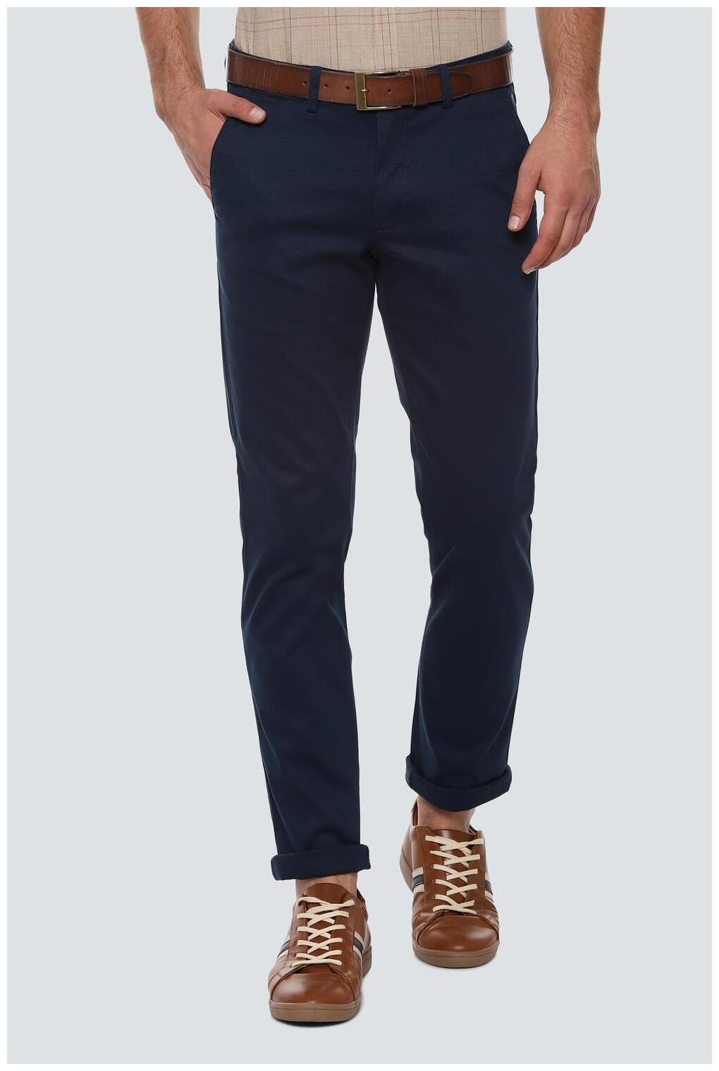 

Louis Philippe Men Blue Textured Slim fit Regular trousers