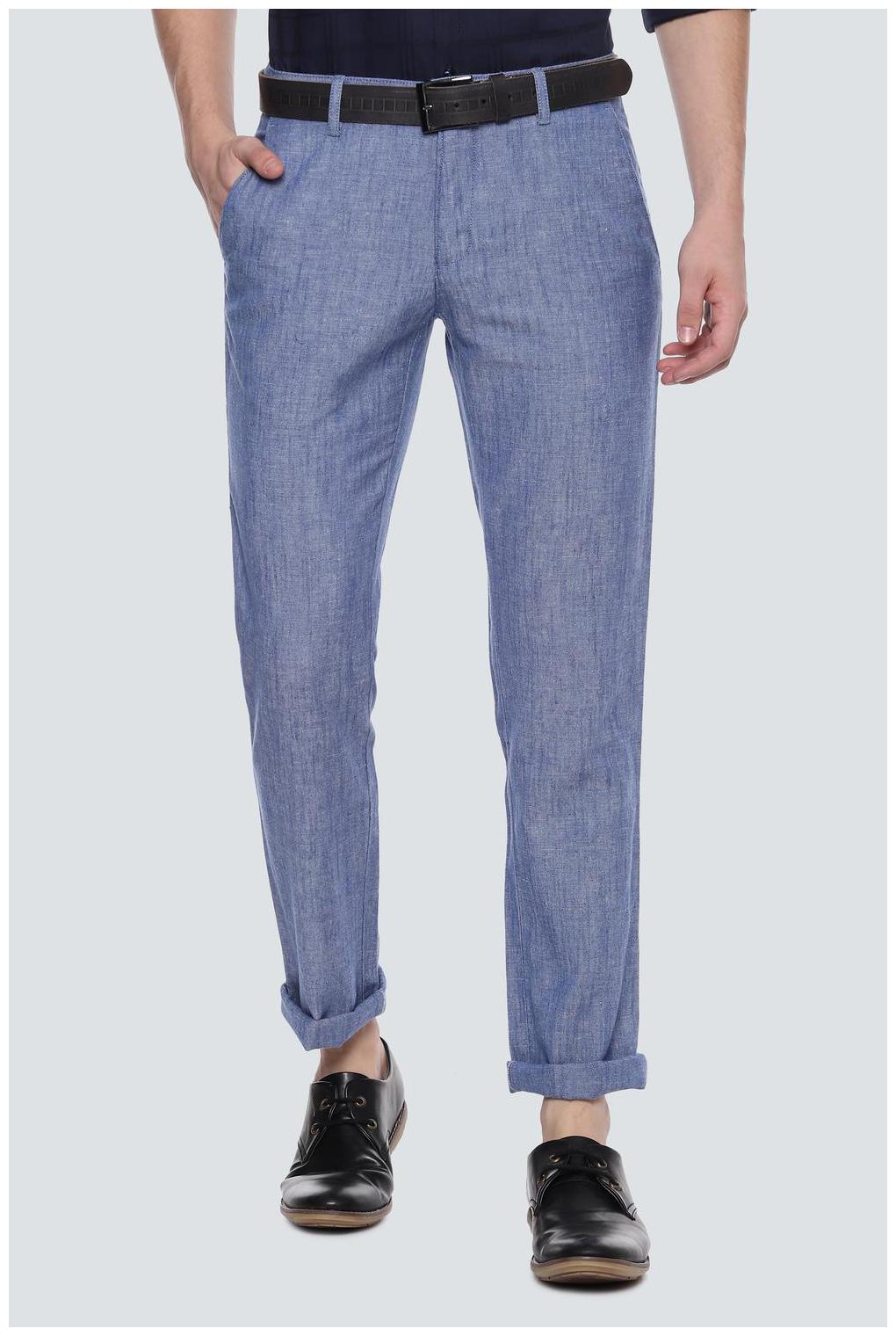 

Louis Philippe Men Blue Textured Slim fit Regular trousers