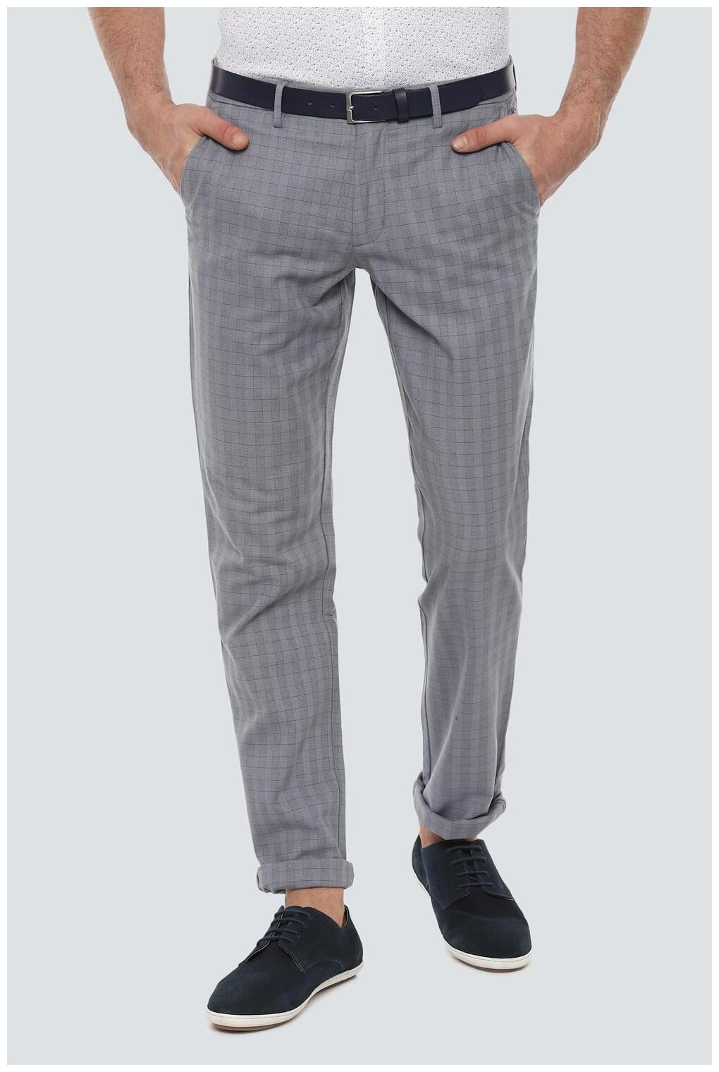 

Louis Philippe Men Grey Checked Slim fit Regular trousers