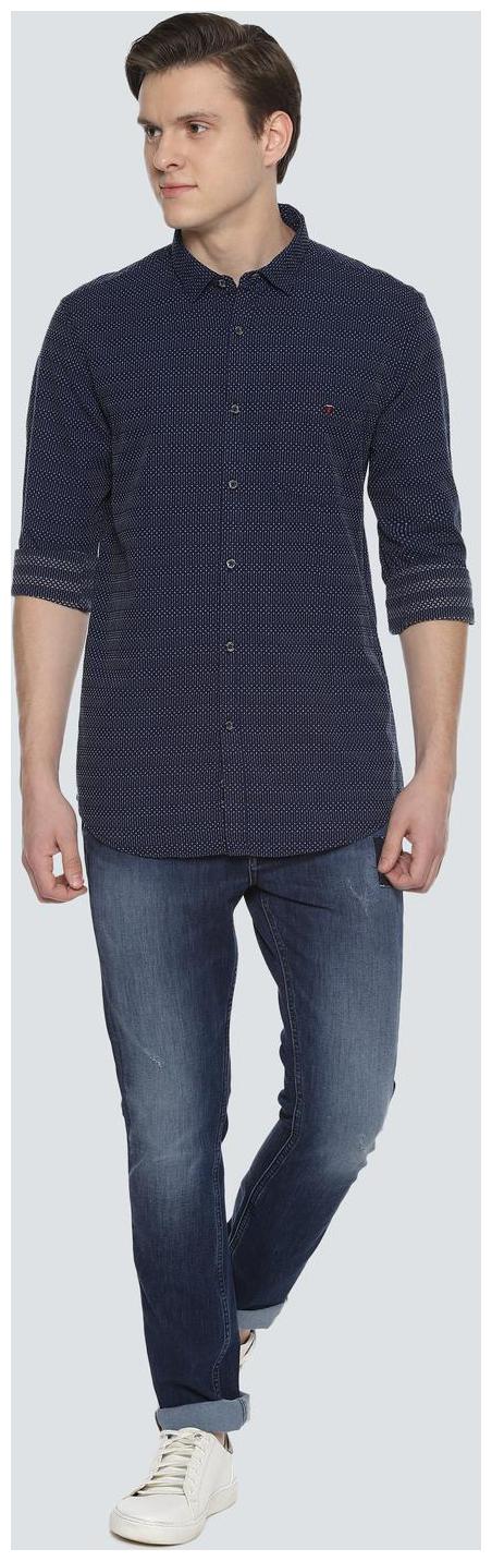 

Louis Philippe Men Blue Weaved Super Slim Fit Casual Shirt