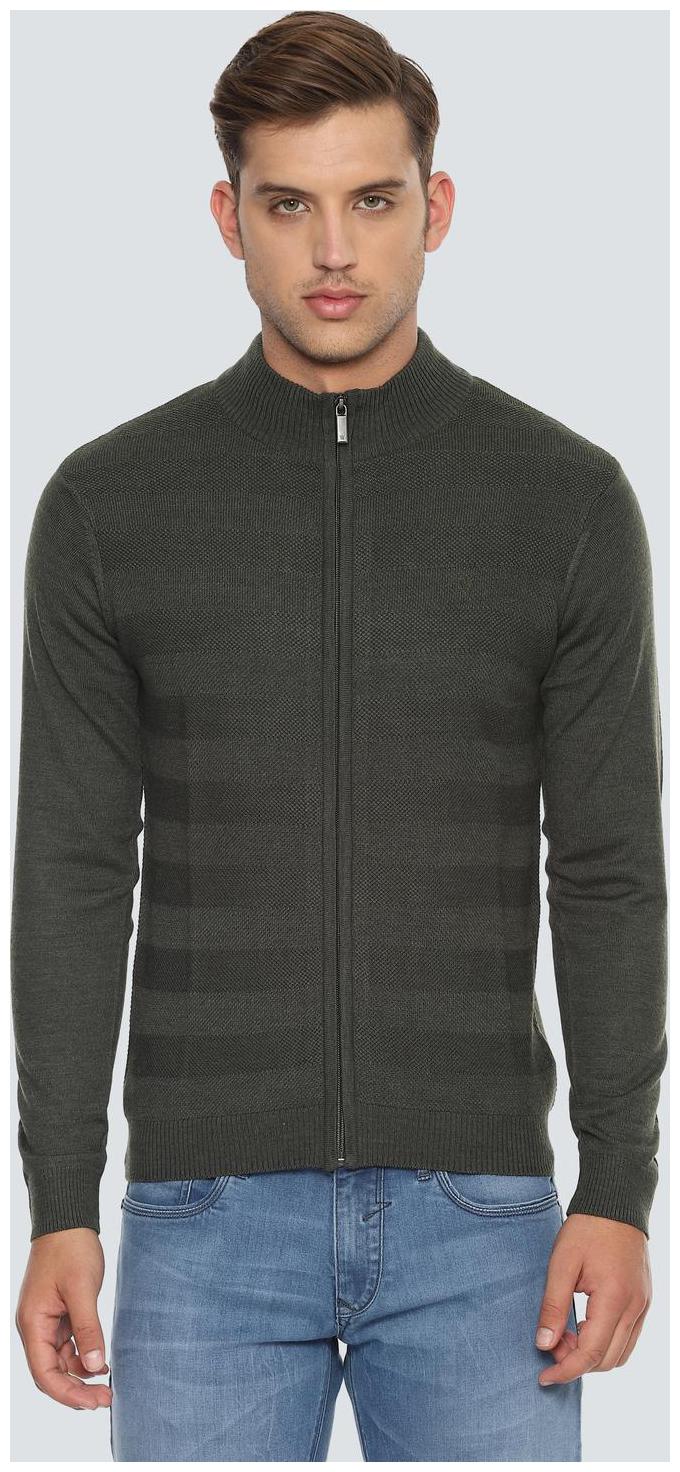

Louis Philippe Men Green Round neck Front-open sweater