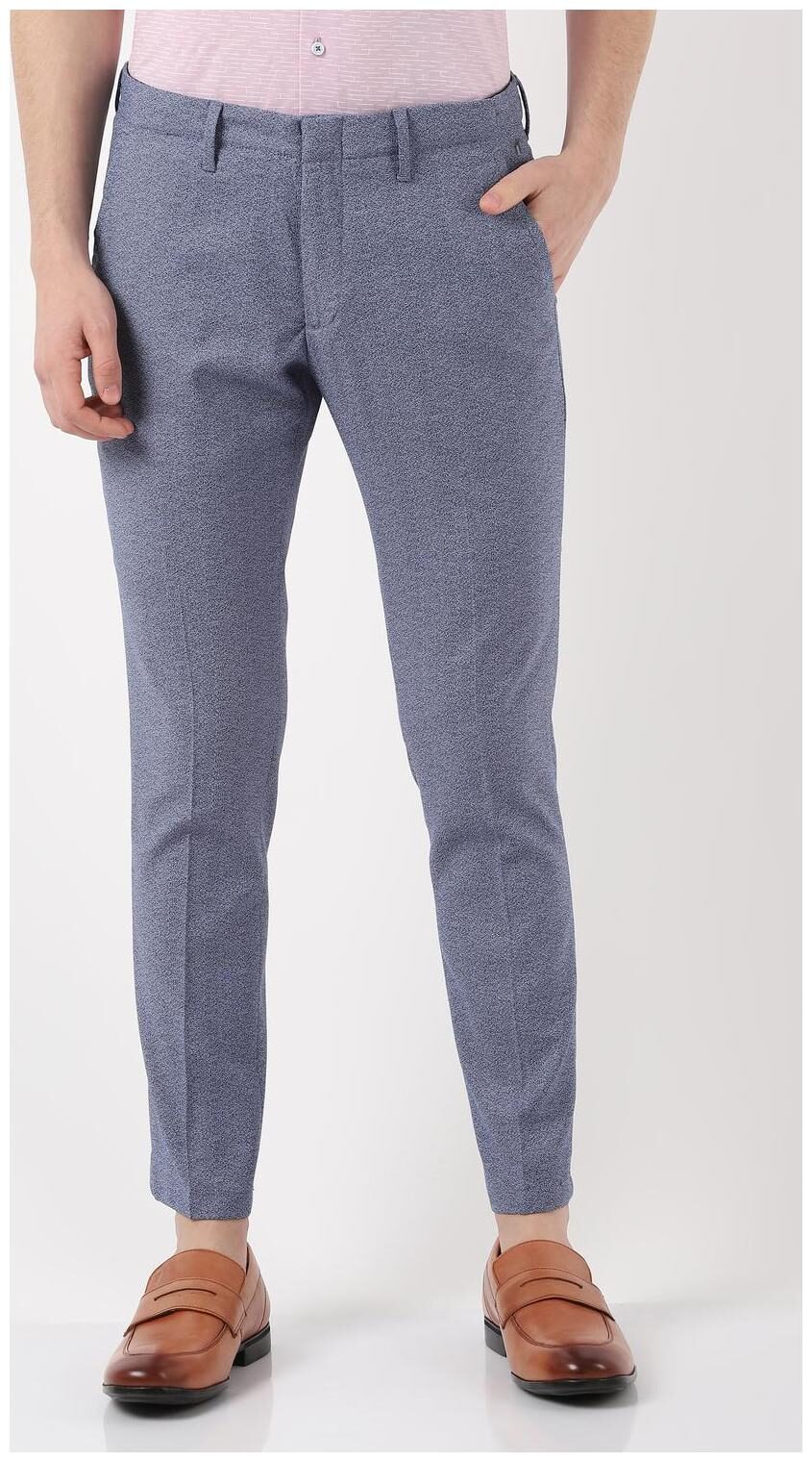 

Louis Philippe Men Blue Textured Slim fit Regular trousers