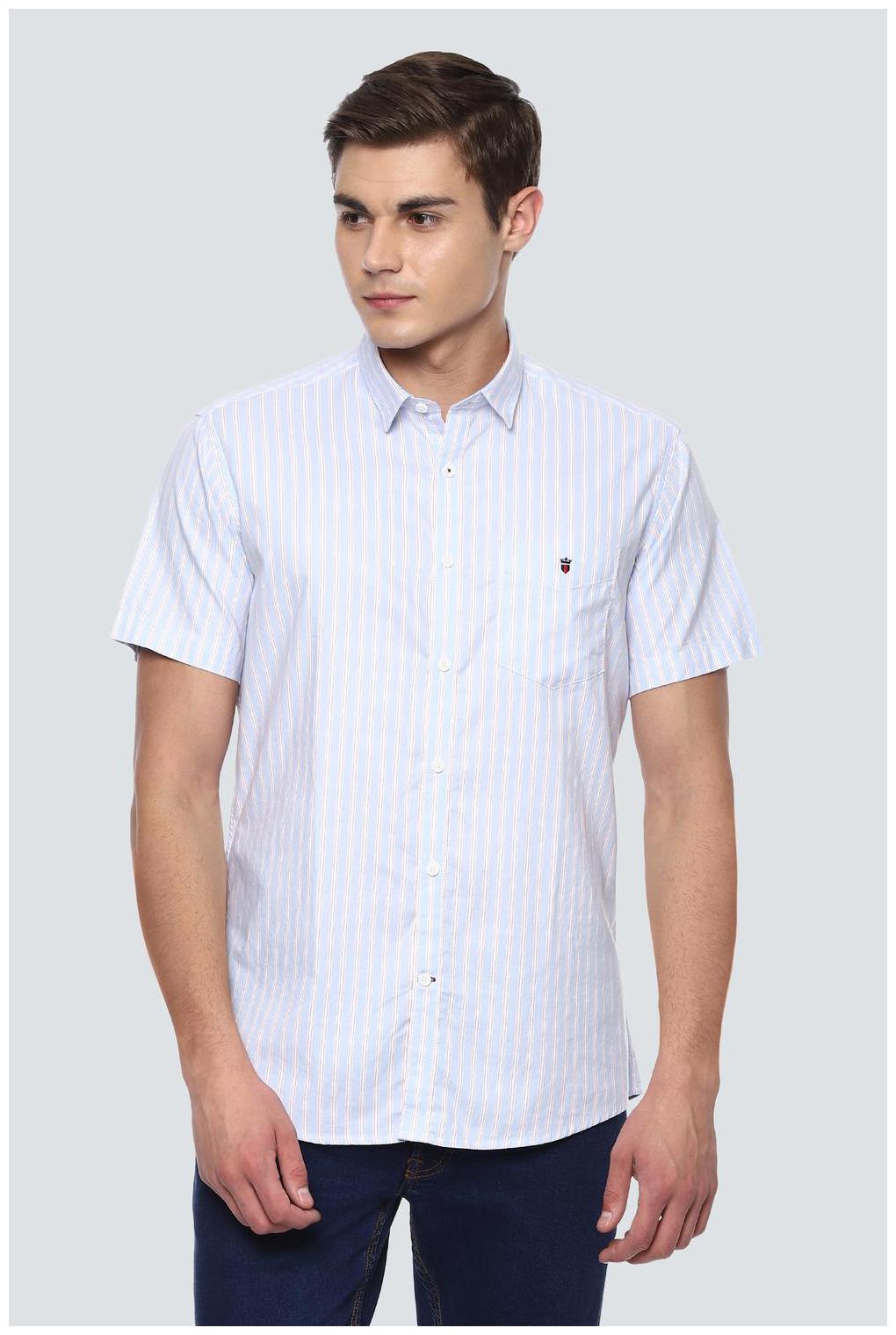 

Louis Philippe Men Blue Vertical Stripes Slim Fit Casual Shirt