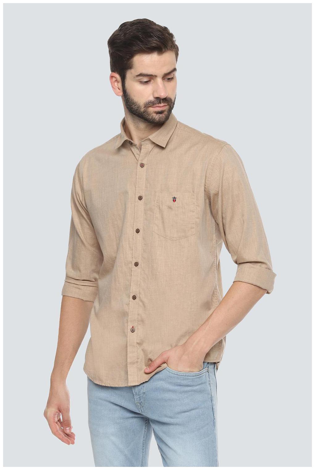 

Louis Philippe Men Beige Solid Slim Fit Casual Shirt