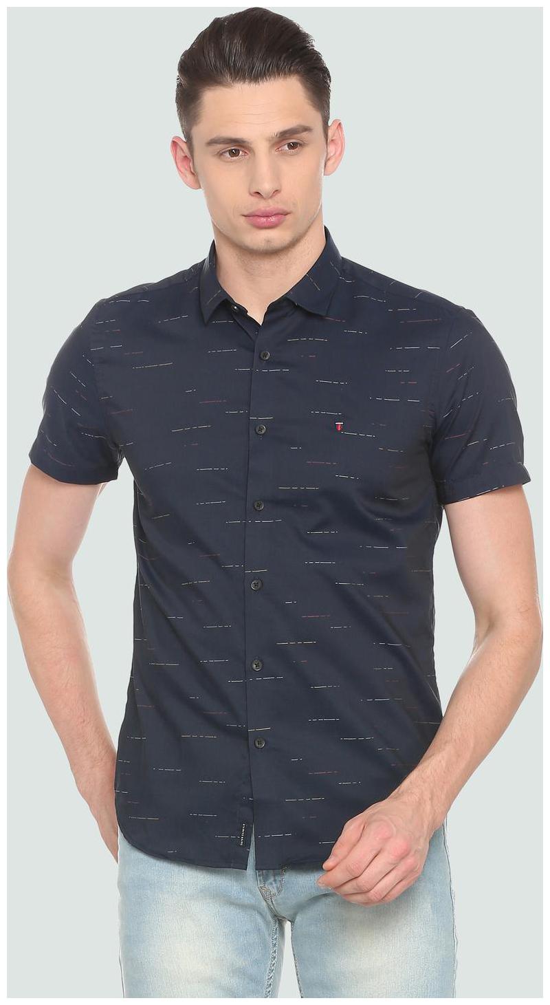 

Louis Philippe Men Blue Weaved Slim Fit Casual Shirt