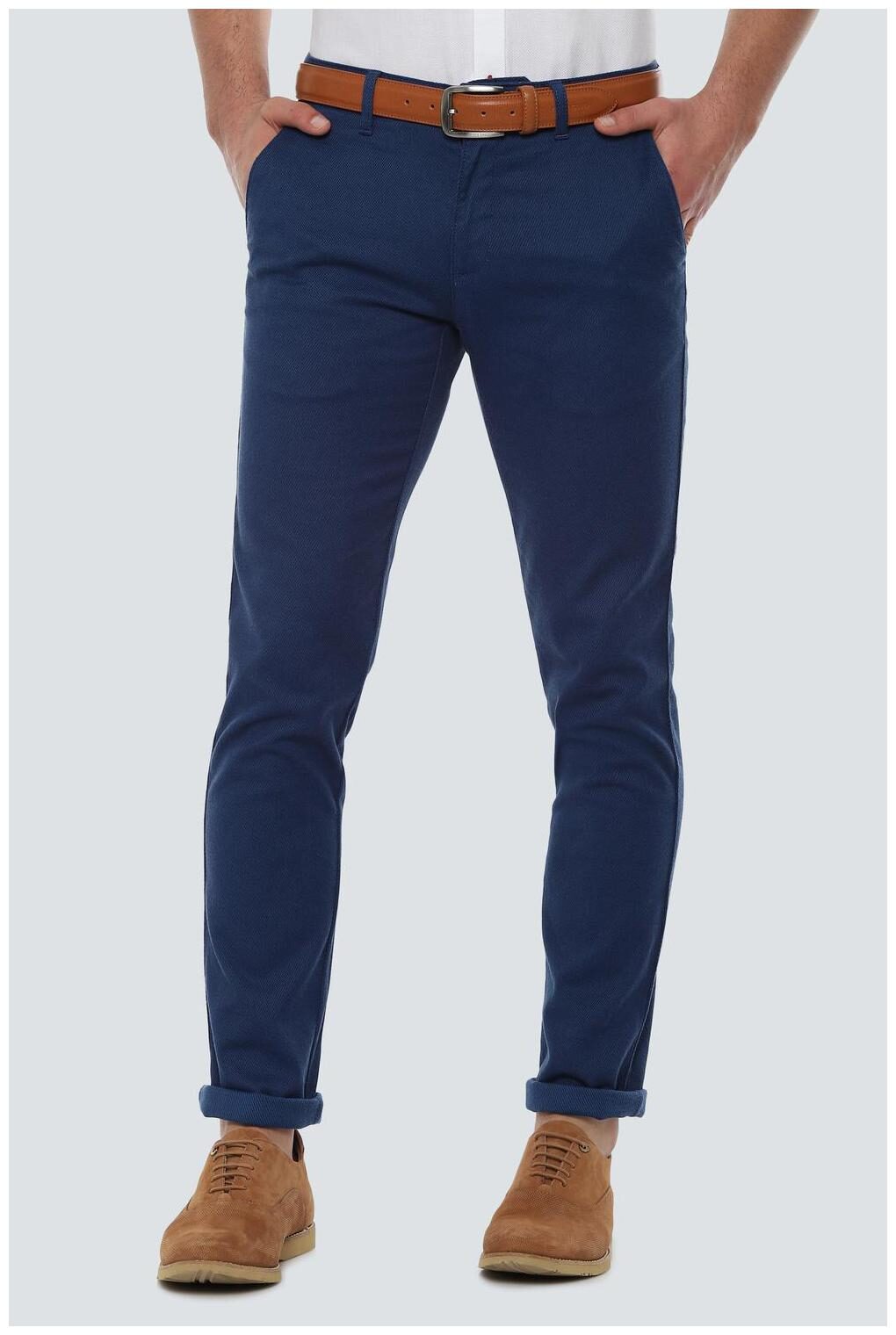

Louis Philippe Men Blue Textured Slim fit Regular trousers