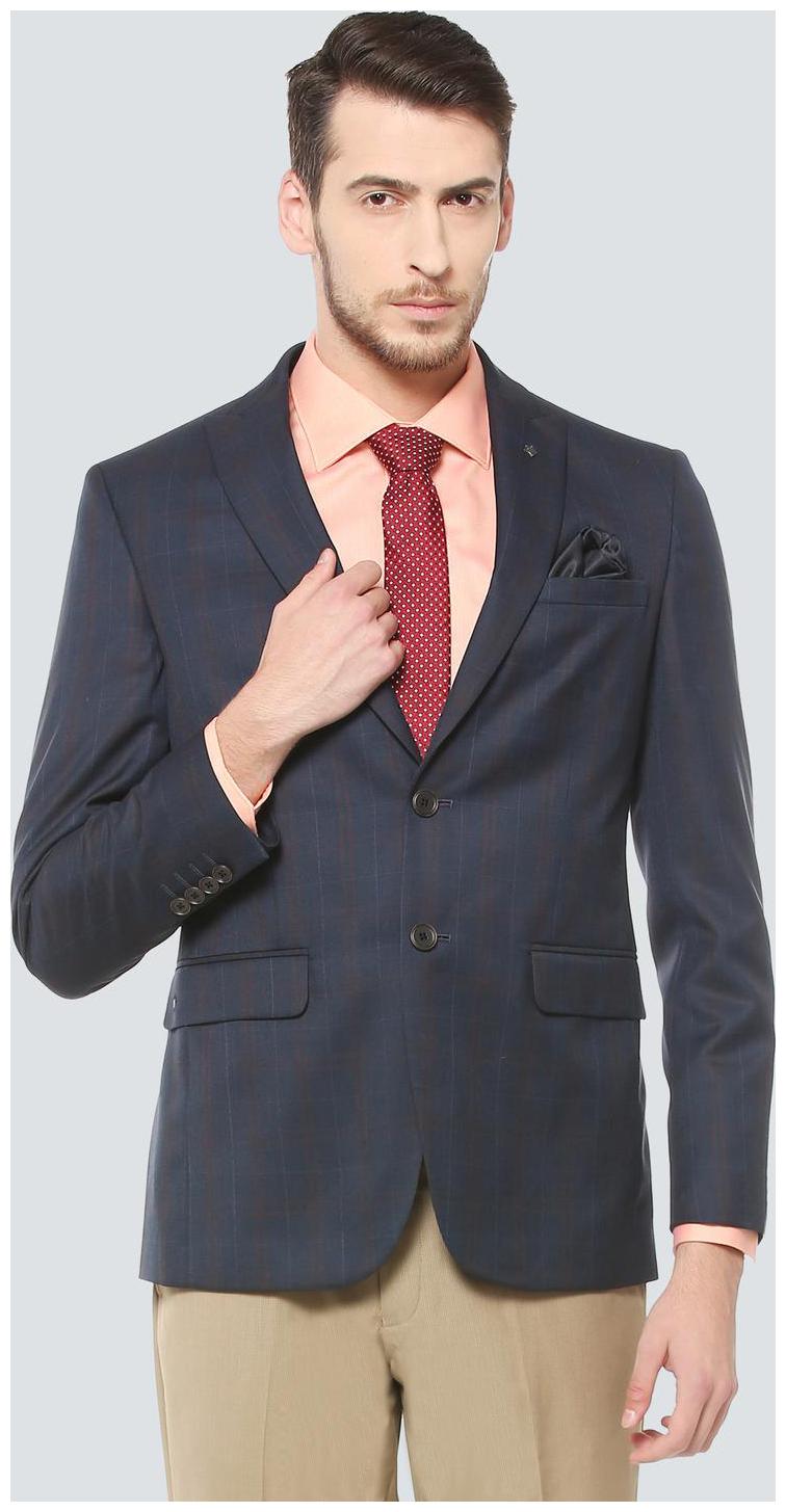 

Louis Philippe Men Blue Checked Slim fit Single Breasted Blazer
